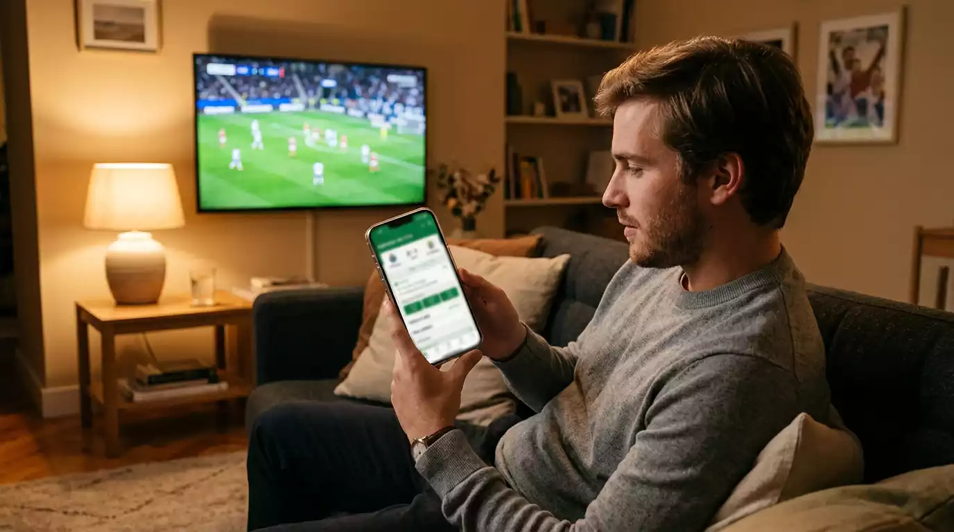 Pessoa a usar smartphone para fazer apostas de futebol