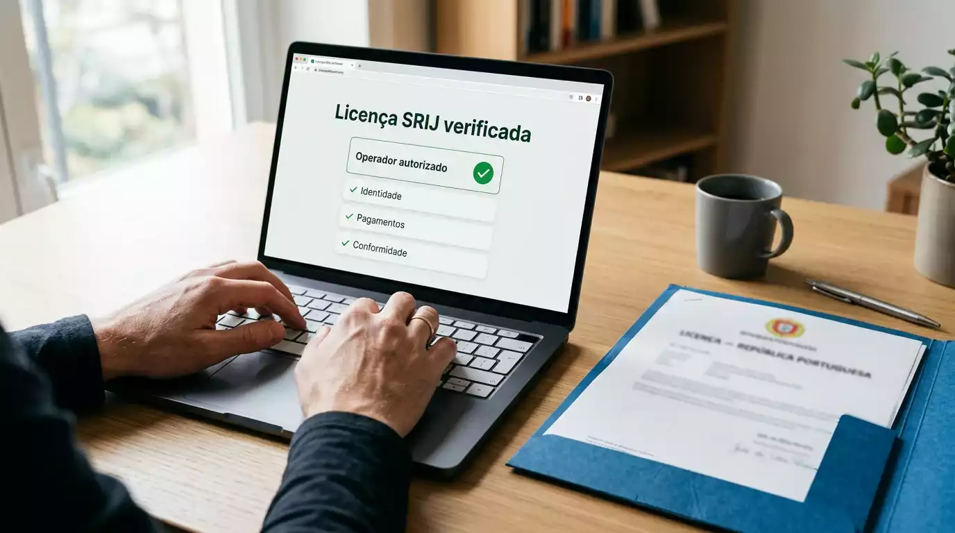 Verificação de licença SRIJ em site de apostas português