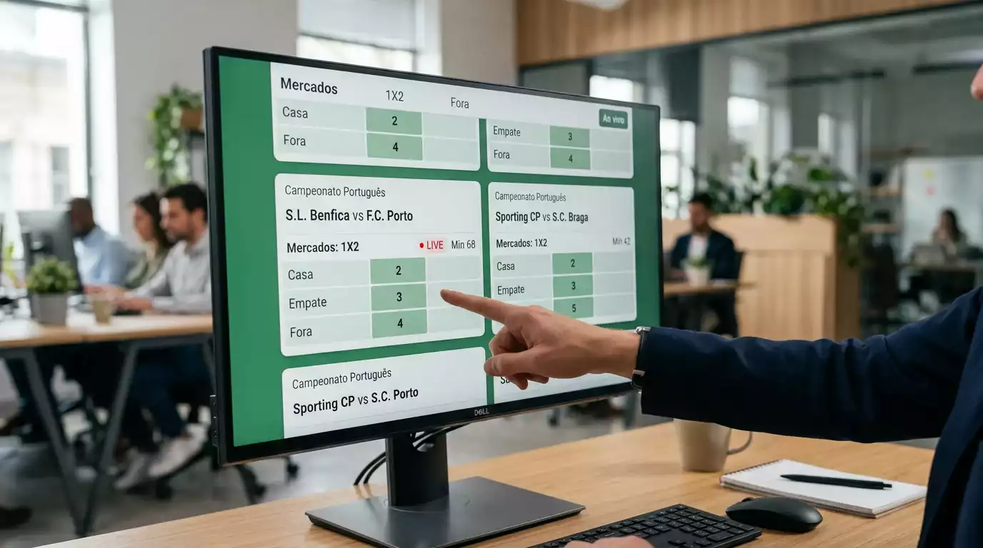 Painel de odds de futebol com mercados 1X2 e over under