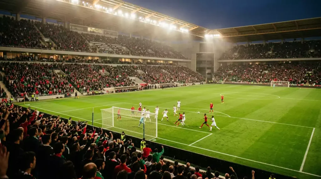 Estádio de futebol português durante um jogo da Primeira Liga