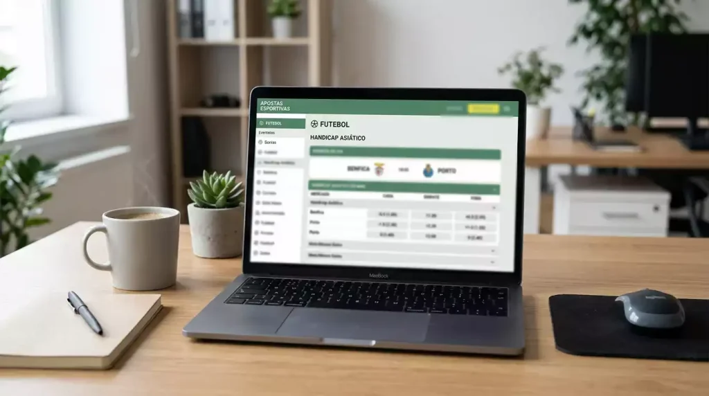 Ecrã de apostas mostrando mercado de handicap asiático num jogo de futebol
