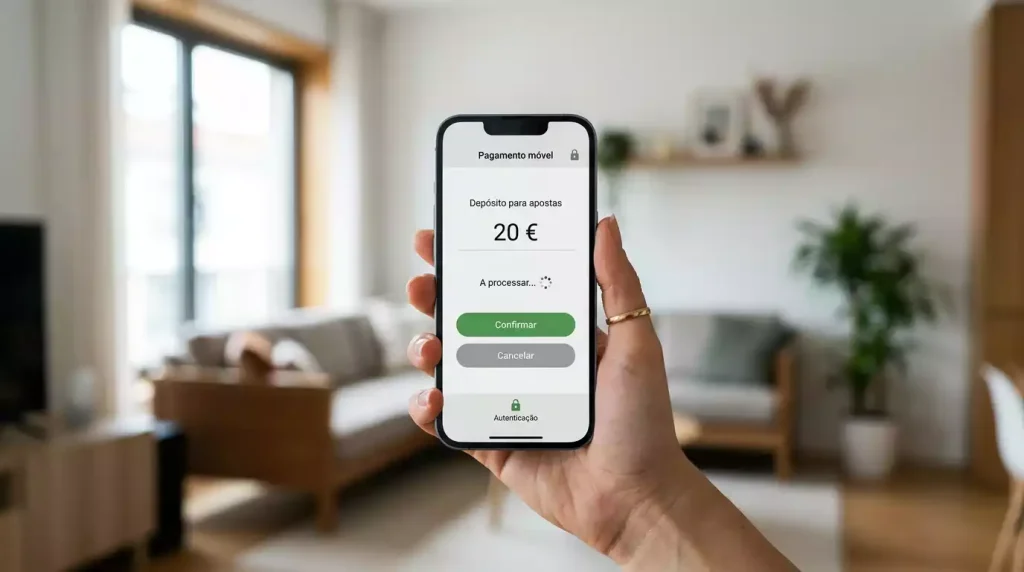 Smartphone com aplicação MB Way para pagamento em casa de apostas