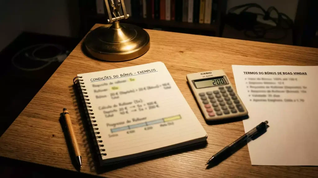 Calculadora e notas explicando requisitos de rollover