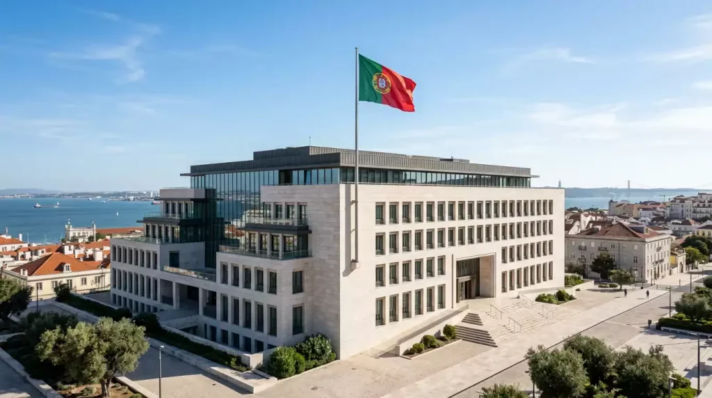 Edifício governamental representando a regulação de apostas em Portugal