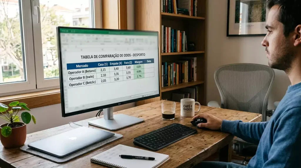 Análise de odds em ecrã de computador para encontrar apostas de valor